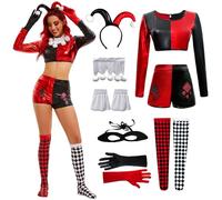 AYIMEIS Donna Costume da Clown Horror, 8 Pezzi Costume da Halloween, Abito da Killer Clown Girl Terrore Sexy Uniforme Nero e Rosso Natale Halloween Carnevale Party Performance Cosplay Adulti
