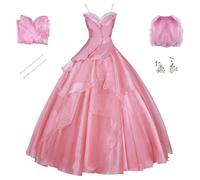 AYIMEIS Donna Glinda Cosplay Costume 4 Pezzi Abito da Principessa Wicked Strega Costume Glinda Abito da Sera Rosa Natale Halloween Carnevale Party Stage Performance Cosplay Adulto