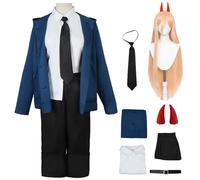 AYIMEIS Donna Power Cosplay Costume Completo Set con Parrucca Anime Chainsaw Man Cosplay Costume Power Uniform Blu Halloween Carnival Party Stage Performance Vestiti per Adulti