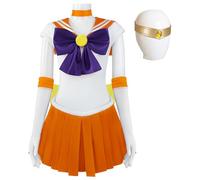 AYIMEIS Donna Sailor Venus Cosplay Costume Set con Accessori Anime Sailor Luna Costume Aino Minako Cosplay JK Uniforme da Marinaio Halloween Carnival Party Stage Performance Abiti Arancione