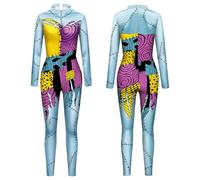AYIMEIS Donna Sally Cosplay Costume Tuta Flim Jack Skellington Sally Costume Sposa Scheletro Uniforme Gotico Jumpsuit Stampato Natale Halloween Carnevale Party Stage Performance Abiti