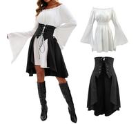 AYIMEIS Donna Vestito Medievale, Abito da Vittoriano Rinascimentale, Costume da Pirata, Camicetta e Gonna, Vestito Vintage Halloween Carnevale Natale Festa Cosplay Adulti Abito S-XXL