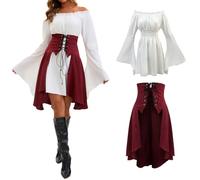 AYIMEIS Donna Vestito Medievale, Abito da Vittoriano Rinascimentale, Costume da Pirata, Camicetta e Gonna, Vestito Vintage Halloween Carnevale Natale Festa Cosplay Adulti Abito S-XXL