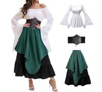 AYIMEIS Donna Vestito Medievale, Abito da Vittoriano Rinascimentale, Costume da Pirata, Camicetta Gonna e Corsetto, Vestito Vintage Halloween Carnevale Natale Festa Cosplay Adulti XS-XXL