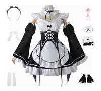 AYIMEIS REM RAM Cosplay Maid Costume con Parrucca Anime Re Zero RAM REM Cosplay Uniform Maid Dress Vestito da Cameriera Natale Halloween Carnevale Party Stage Performance Costume per Adulti