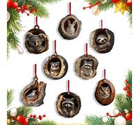 Ayizhiniu 8pcs Natalizie Acrilico Animali Decorazioni, 2D Natalizio Acrilico Animale Pendente, Decorazione Natalizia Gufo Procione, Applicabile a Natalizie Albero Animali Decorazioni