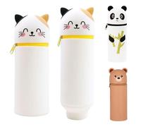 Ayizhiniu Astuccio Portapenne Animali Dolci, 2 in 1 Soft Silicone Pencil Case, Astuccio Verticale, Chiusura Cerniera Astuccio, Applica Aiutare Studenti Sviluppare L'abitudine Conservare (D)