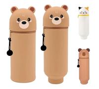 Ayizhiniu Astuccio Portapenne Animali Dolci, 2 in 1 Soft Silicone Pencil Case, Astuccio Verticale, Chiusura Cerniera Astuccio, Applica Aiutare Studenti Sviluppare L'abitudine Conservare (A)