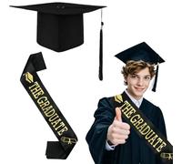 Ayizhiniu Cappello Laurea Unisex, Set Laurea Cappello e Fasciacca, Tocco Laurea Regolabile, Berretto Laurea Cappello con Nappa, Applica a Abito per la Cerimonia Laurea (A)