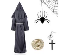 Ayizhiniu Costume da Monaco, Costume Monaco Medievale con Cappuccio, Monaco Frate Robe con Croce e Corda Vita, Sii Applicabile Costumi Cosplay di Carnevale di Halloween (B)
