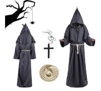Ayizhiniu Costume da Monaco, Costume Monaco Medievale con Cappuccio, Monaco Frate Robe con Croce e Corda Vita, Sii Applicabile Costumi Cosplay di Carnevale di Halloween (D)