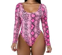 AYJMA Body donna stampa serpente manica lunga body donna plus size autunno sexy body M rosa body