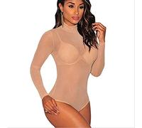 AYJMA Tute a Collo Alto a Rete Trasparente da Donna Body Trasparente a Maniche Lunghe Bodycon Prospettiva Body Top Night Club M Tuta Nuda