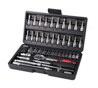 AYJYZHIAG Kit di attrezzi for la riparazione dell'auto da 46 pezzi, set bussole 1/4 pollice, chiave dinamometrica a cricchetto, auto, strumenti meccanici(Black)