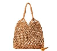 AYKANING Borsa Paglia,Borsa di Paglia Donna Borsa Intrecciata a Tracolla a Tracolla di Superficie Tide Femminile Sen Lattice Pacchetto Pacchetto Handmade Cotton Rope Net Net Feach Bag Bag(Camel)