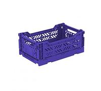 AYKASA, cassetta pieghevole, stabile, in plastica, impilabile, blu sasso, Mini (27 x 17 x 11 cm)