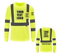 AYKRM Personalizzato Stampato Alta visibilità Manica Lunga T Shirt Logo Personalizzato Manica Lunga Alta visibilità Riflettente Sicurezza Lavoro t Shirt EN20471 Classe 3 (L, Giallo)