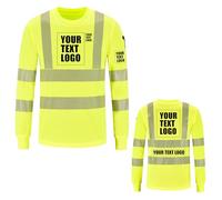 AYKRM Personalizzato Stampato Manica Lunga Alta visibilità Camicie Classe 3 Logo Personalizzato Alta visibilità Riflettente Sicurezza Lavoro Shirt Top EN20471 (XL, Giallo)
