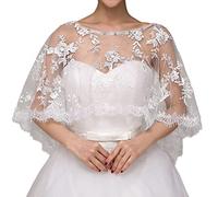 Ayliss Scialli da sposa in pizzo da donna, coprispalle ricamati, bolero, coprispalle da sera, per feste, Colore: bianco., taglia unica