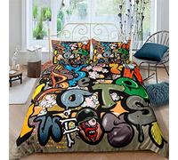 AYMAING Set Copripiumino Graffiti Mega Cool Colorato Biancheria da Letto per Ragazzi New York Street Art Design in Microfibra con Cerniera 200x200 Cm + 50x75 Cm
