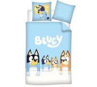AYMAX Bluey Family - Parure da letto reversibile, 1 persona, copripiumino reversibile 140 x 200 cm + federa 65 x 65 cm, in policotone