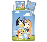 Aymax Bluey Family - Set copripiumino reversibile 140 x 200 cm + federa 65 x 65 cm, blu, policotone