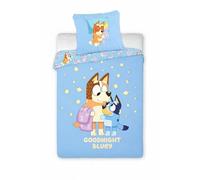 Aymax Bluey - Parure da letto per bambini, copripiumino 100 x 140 cm, federa 40 x 60 cm, 100% cotone Oeko-TEX - ideale per letto a sbarre e letto evolutivo per bambini, motivo ufficiale Goodnight