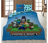 Aymax Minecraft Ready to Survive 100% Set di biancheria da letto per bambini 135x200 cm per letto singolo - Copripiumino + Federa 80x80 cm, microfibra