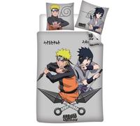 Aymax Naruto Shippuden - Parure da letto 100% cotone, copripiumino 140 x 200 cm + federa 65 x 65 cm, con Naruto e Sasuke