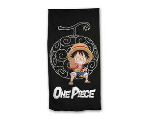 Aymax One Piece Telo mare 70 x 140 cm, 100% poliestere, design mini luffy, nero
