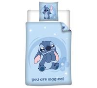 Aymax Parure da letto in flanella Stitch, 100% cotone, copripiumino reversibile 140 x 200 cm + federa 65 x 65 cm