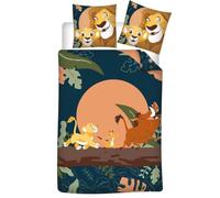Aymax Parure da letto King Leone con Simba, Timon e Pumba, in policotone, copripiumino 140 x 200 cm + federa 65 x 65 cm