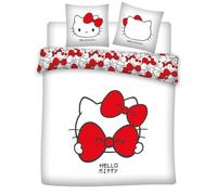 Aymax Parure da letto matrimoniale Hello Kitty Bow, 2 persone, copripiumino reversibile 240 x 200 cm + 2 federe 65 x 65 cm, bianco