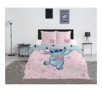 Aymax Parure da letto matrimoniale Stitch, rosa, 2 persone, copripiumino reversibile 240 x 220 cm + 2 federe 65 x 65 cm, in policotone