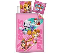Aymax Parure da letto Paw Patrol Rosa, 100% cotone, copripiumino reversibile + federa 65 x 65 cm