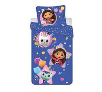 Aymax Parure de lit réversible Gabby et la Maison Magique - Bleu Foncé - 140 cm x 200 cm