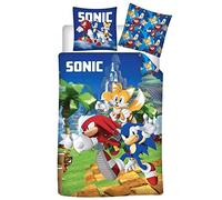 Aymax Parure de lit réversible Sonic et ses amis - Sonic, Knuckles et Tails - 140 cm x 200 cm
