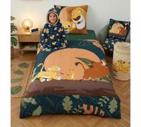 Aymax Set completo di 5 pezzi: set da letto (140 x 200 cm), plaid con cappuccio, cesto per biancheria, cuscino in velluto e coperta plaid 100 x 140 cm, idea regalo Simba