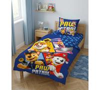 Aymax - Set da letto Paw Patrol, 3 pezzi, ultra morbida microfibra - copripiumino 140 x 200 cm, federa 63 x 63 cm e lenzuolo con angoli elasticizzati 90 x 190 cm - con Chase, Ruben, Marcus e Stella