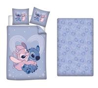 Aymax Stitch - Parure da letto 3 pezzi, copripiumino 140 x 200 cm, federa 65 x 65 cm, lenzuolo con angoli 90 x 200 cm, in policotone, letto singolo, motivo Stitch & Angel - morbido e traspirante