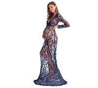 AYMENII Abito da camera da letto in pizzo a maniche lunghe per gravidanza, abito da boudoir, per fotografie del bagno al latte, abito sexy da donna, con scollo profondo a V, in lingerie, accappatoio