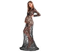 AYMENII Abito da camera da letto in pizzo a maniche lunghe per gravidanza, abito da boudoir, per fotografie del bagno al latte, abito sexy da donna, con scollo profondo a V, intimo, vestaglia da notte