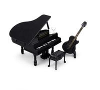 Aymzbd Mobili Miniatura Casa Bambole Strumenti, Plastica resistente - per gioco creativo - compatibile con bambole OB11 - includ , Nero , Modello di pianoforte a coda con chitarra e gattino