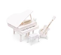 Aymzbd Mobili Miniatura Casa Bambole Strumenti, Plastica resistente - per gioco creativo - compatibile con bambole OB11 - includ , Bianco , Modello di pianoforte a coda con chitarra e gattino