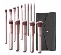 Aymzbd Set Pennelli Make Up Professionali da 14 Pezzi per Trucco e Oc, con Borsa in PU, Set di 14 pennelli color champagne con manico in legno e custodia nera