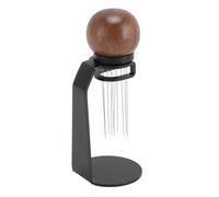 AYNEFY Coffee Stirrer Needle with Stand, Needle Type Coffee Stirrer Stainless Steel Needle Walnut Handle Professional Needle Type Coffee Distributor for Coffee Making