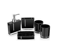 AYNEFY - Set di 5 accessori da bagno moderno, con dispenser di sapone, portaspazzolino, portasapone e 2 bicchieri per gargarismi, colore nero
