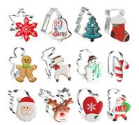 AYNKH 12Pz Set di tagliabiscotti natalizi, tagliabiscotti in acciaio inox per la cottura, Babbo Natale, Albero di Natale, Fiocco di Neve, Renna di Babbo Natale per i biscotti di festa fai da te