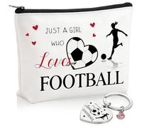 AYNKH 2 pezzi regalo da calcio per donne, trousse cosmetica con tema calcio e cuore portachiavi idea regalo per ragazze calcio compleanno, San Valentino, festa regalo per fidanzata