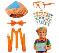 AYNKH 5 pezzi Roleplay Costume Set,arancione e blu Accessori per vestire con strumenti,Beret,Occhiali,Bowtie, Adesivi per tatuaggi, ideale Halloween, Giornata mondiale del libro, feste di cosplay